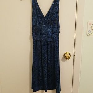 Blue snake skin pattern halter dress